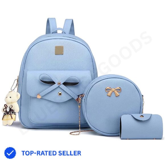 Mini Backpack Purse Set PU Leather Daypack Adjustable Straps Chic Casual Travel